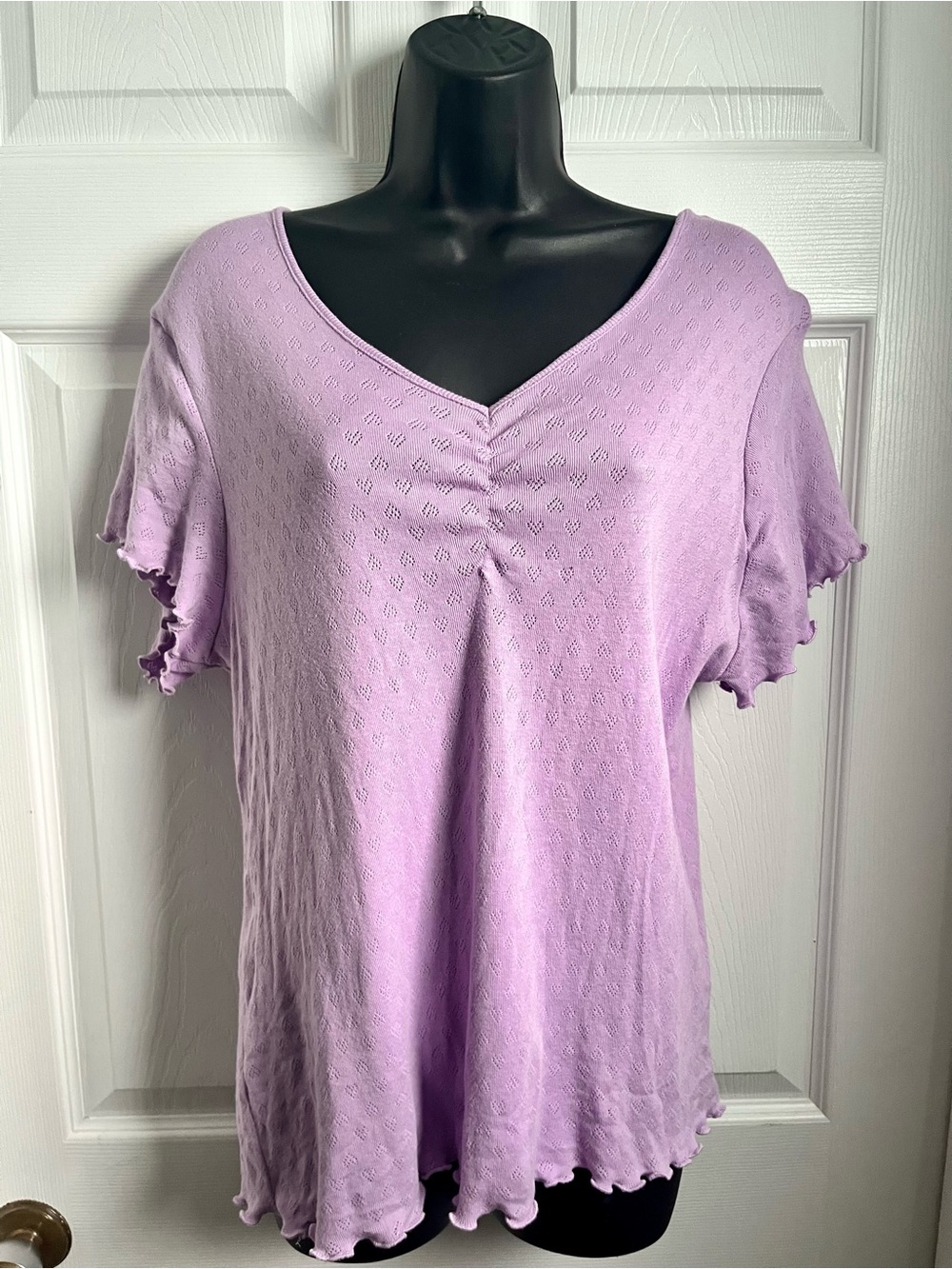 Y2K Vintage Le Grenier Top Shirt Heart Pattern Purple V-Neck Large Women